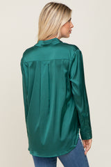 Forest Green Satin Button Down Long Sleeve Top