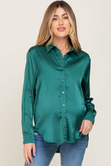 Forest Green Satin Button Down Long Sleeve Maternity Top