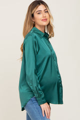 Forest Green Satin Button Down Long Sleeve Maternity Top