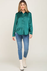 Forest Green Satin Button Down Long Sleeve Maternity Top