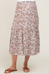 Light Pink Floral Smocked Maternity Midi Skirt