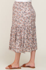 Light Pink Floral Smocked Maternity Midi Skirt