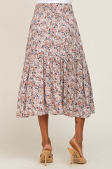 Light Pink Floral Smocked Midi Skirt