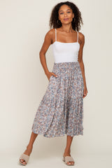 Taupe Floral Smocked Maternity Midi Skirt