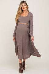 Mocha Heather 3-Piece Skirt and Cardigan Maternity Set