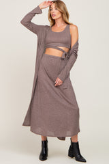 Mocha Heather 3-Piece Skirt and Cardigan Set