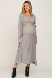 Olive Heather 3-Piece Skirt and Cardigan Maternity Set