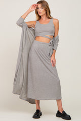 Olive Heather 3-Piece Skirt and Cardigan Set