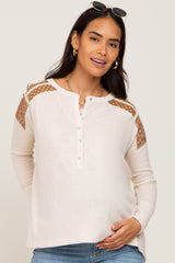 Ivory Soft Knit Contrast Henley Maternity Top