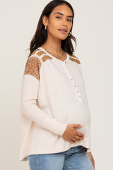 Ivory Soft Knit Contrast Henley Maternity Top