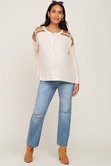 Ivory Soft Knit Contrast Henley Maternity Top