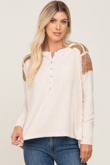 Ivory Soft Knit Contrast Henley Maternity Top