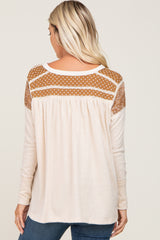 Ivory Soft Knit Contrast Henley Top