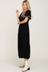 Black Embroidered Tiered Maxi Dress