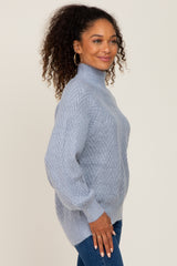 Blue Knit Turtleneck Sweater