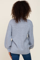 Blue Knit Turtleneck Sweater