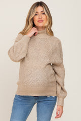Beige Knit Turtleneck Maternity Sweater