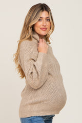 Beige Knit Turtleneck Maternity Sweater