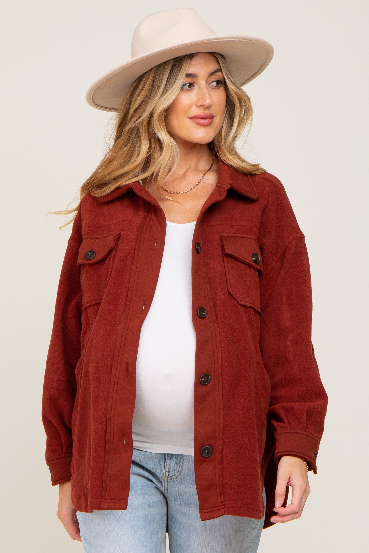 Rust Fleece Lightweight Maternity Coat– PinkBlush