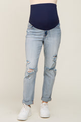 Light Blue Distressed Cuffed Maternity Jeans