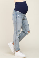 Light Blue Distressed Cuffed Maternity Jeans