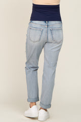 Light Blue Distressed Cuffed Maternity Jeans