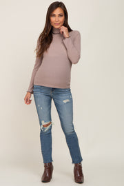 Light Blue Distressed Raw Hem Maternity Jeans