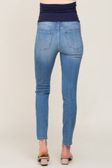 Blue Slightly Distressed Maternity Skinny Jeans