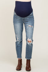 Blue Distressed Maternity Jeans