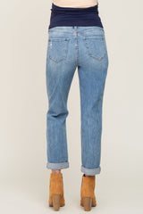 Blue Distressed Cuffed Maternity Jeans