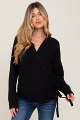 Black Rib Knit Wrap Maternity Sweater