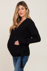 Black Rib Knit Wrap Maternity Sweater