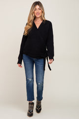 Black Rib Knit Wrap Maternity Sweater