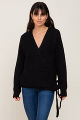 Black Rib Knit Wrap Maternity Sweater