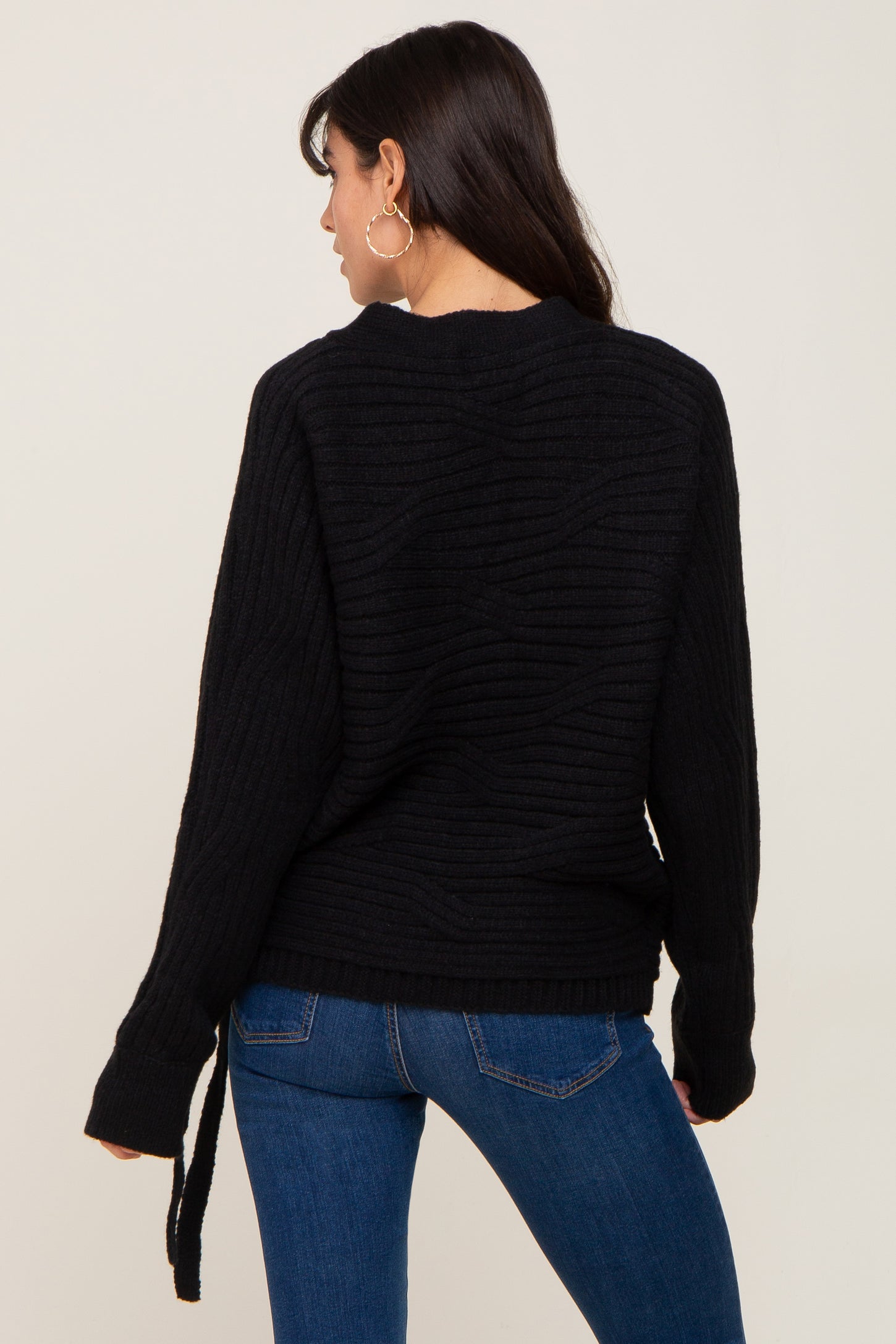 Black Rib Knit Wrap Sweater – PinkBlush