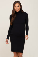 Black Rib Knit Turtleneck Maternity Sweater Dress