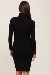 Black Rib Knit Turtleneck Maternity Sweater Dress