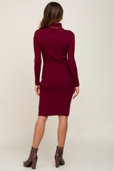Burgundy Rib Knit Turtleneck Sweater Dress