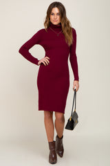 Burgundy Rib Knit Turtleneck Sweater Dress