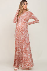 Rust Floral Twist Long Sleeve Maternity Maxi Dress