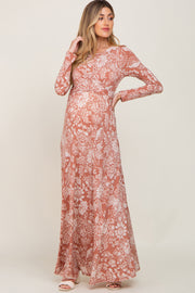 Rust Floral Twist Long Sleeve Maternity Maxi Dress