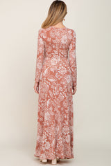 Rust Floral Twist Long Sleeve Maternity Maxi Dress