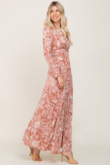 Rust Floral Twist Long Sleeve Maternity Maxi Dress