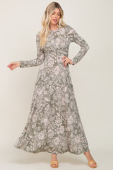 Sage Floral Twist Long Sleeve Maxi Dress