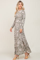 Sage Floral Twist Long Sleeve Maxi Dress