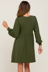 Olive Terry Knit Long Sleeve Dress