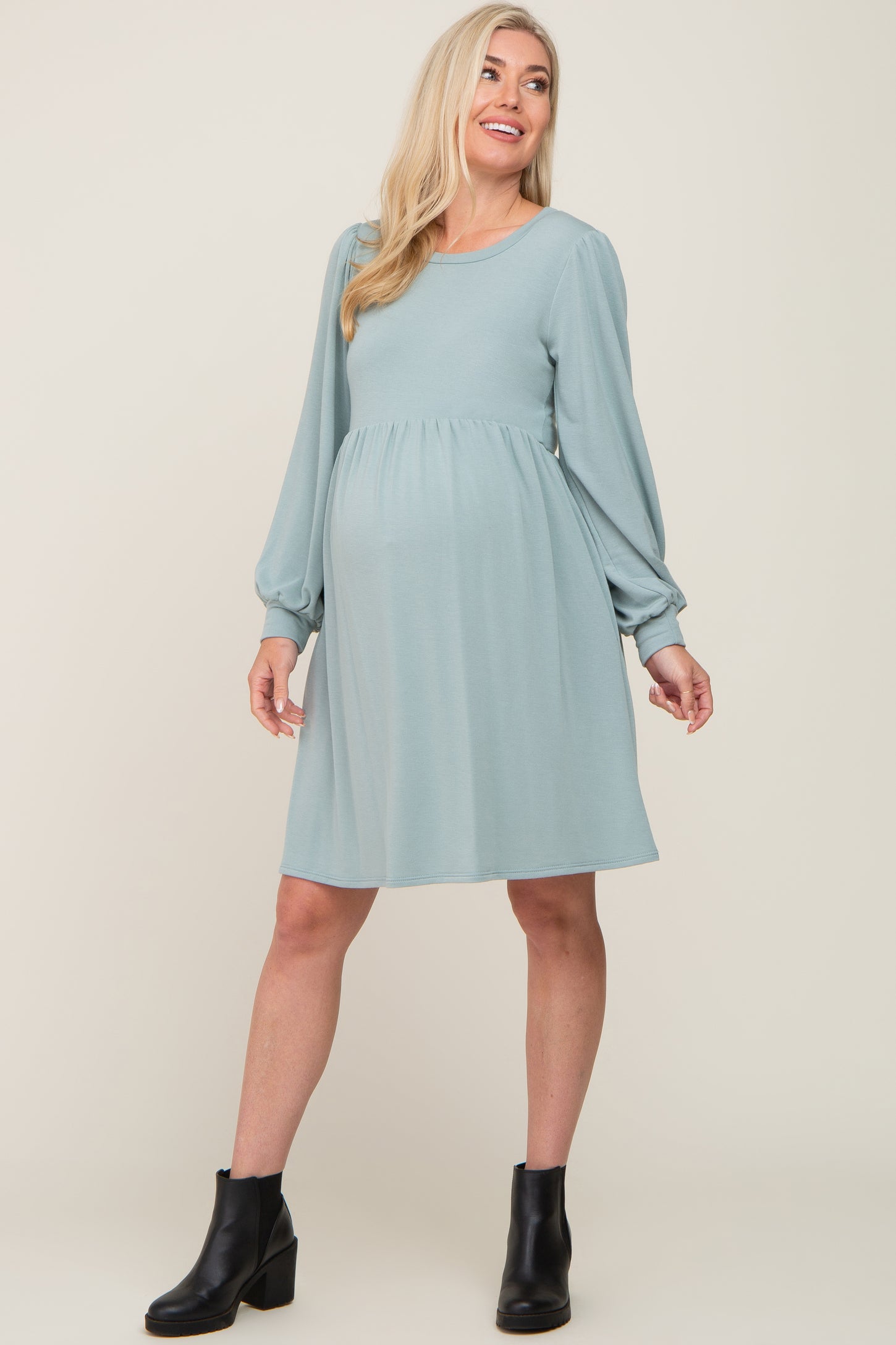 Brushed Knit Maternity + Postpartum Dress- Sage – One Hott Mamma