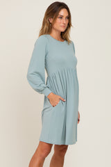 Sage Terry Knit Long Sleeve Dress