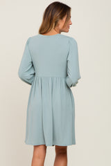 Sage Terry Knit Long Sleeve Dress