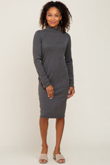 Charcoal Ribbed Mock Neck Long Sleeve Maternity Dress